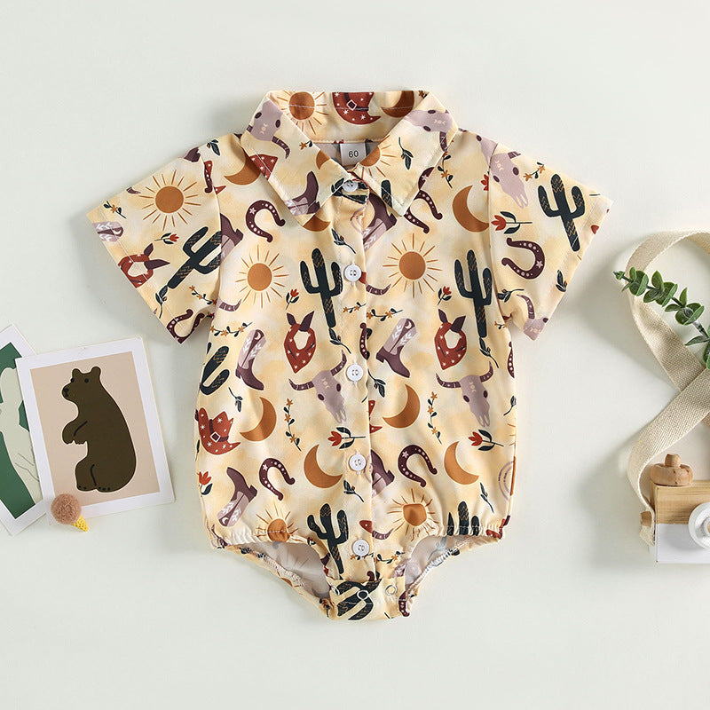 Wholesale Cotton Boys Shirt Aztec Western Style Denim Cactus Jumpsuit